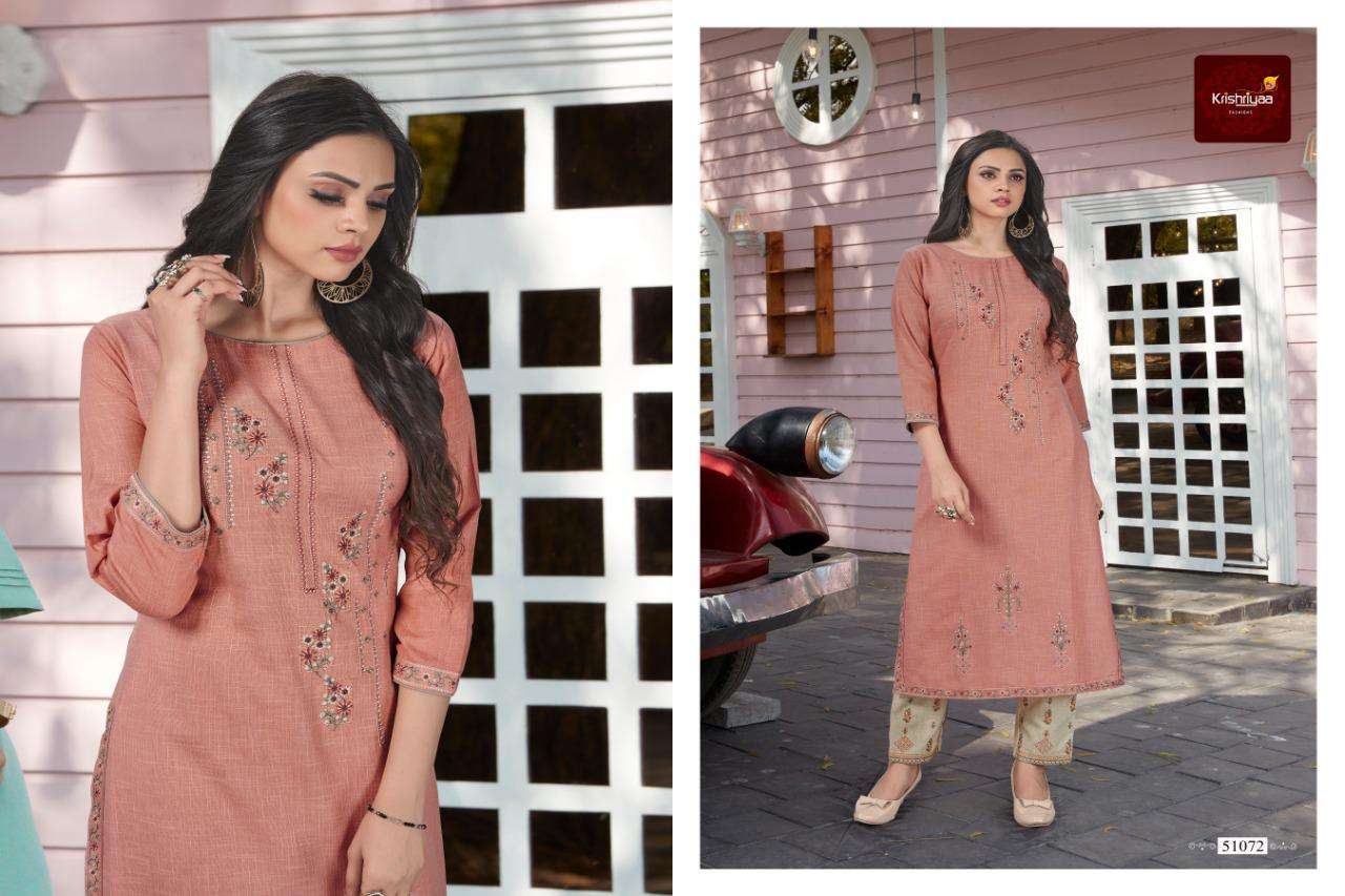 IMPERIA BY KRISHRIYAA 51065 TO 51072 SERIES DESIGNER STYLISH FANCY COLORFUL BEAUTIFUL PARTY WEAR & ETHNIC WEAR COLLECTION COTTON EMBROIDERY KURTIS WITH BOTTOM AT WHOLESALE PRICE