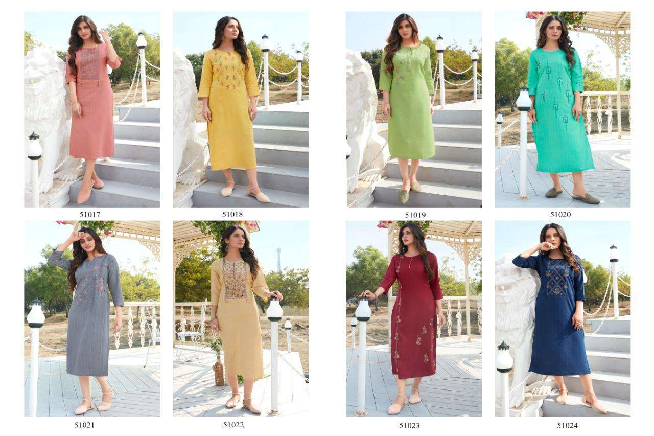 VOGUE BY KRISHRIYAA 51017 TO 51024 SERIES DESIGNER STYLISH FANCY COLORFUL BEAUTIFUL PARTY WEAR & ETHNIC WEAR COLLECTION VISCOSE EMBROIDERY KURTIS AT WHOLESALE PRICE