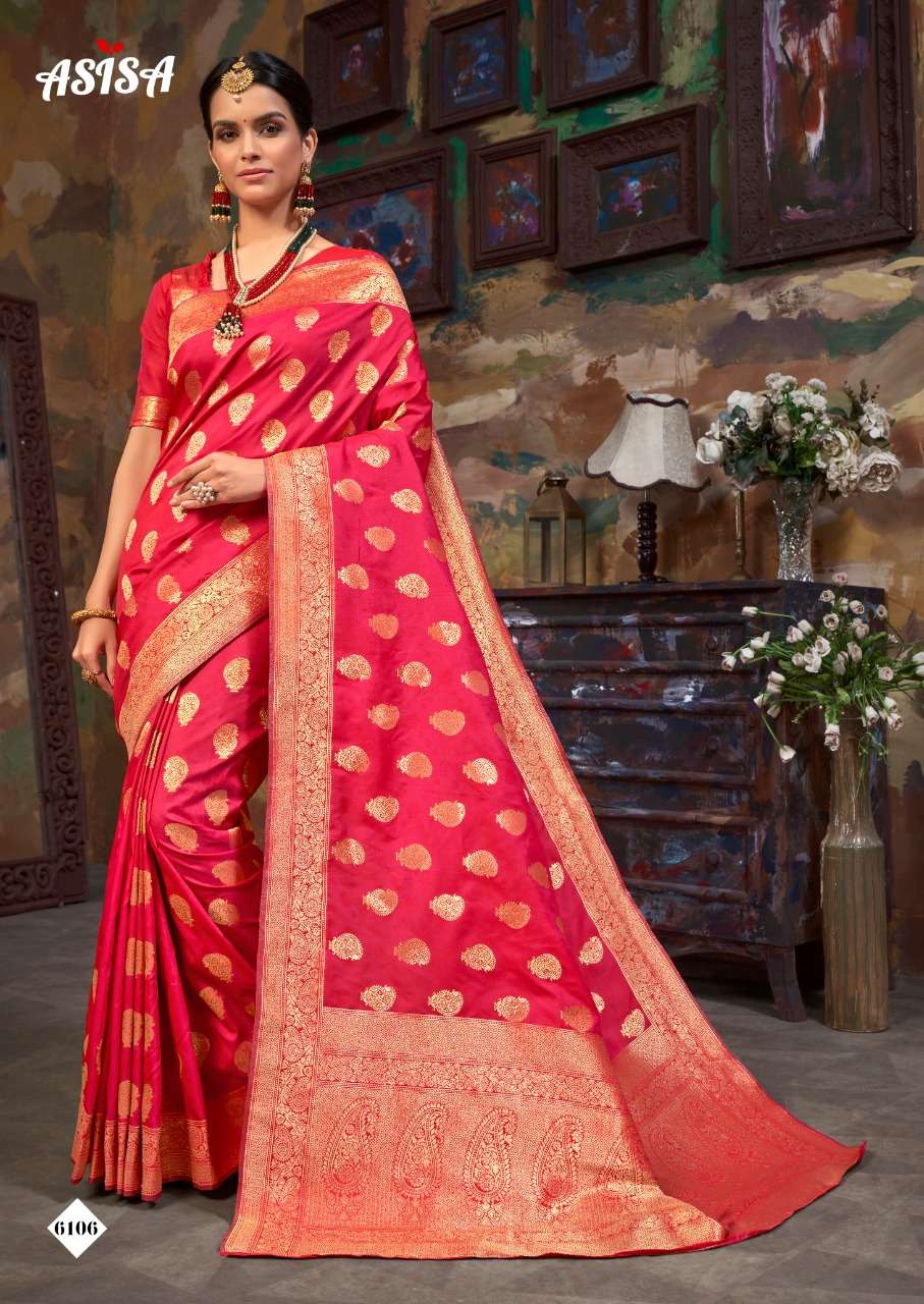 TULSI BY ASISA 6101 TO 6106 SERIES INDIAN TRADITIONAL WEAR COLLECTION BEAUTIFUL STYLISH FANCY COLORFUL PARTY WEAR & OCCASIONAL WEAR BANARASI SILK SAREES AT WHOLESALE PRICE
