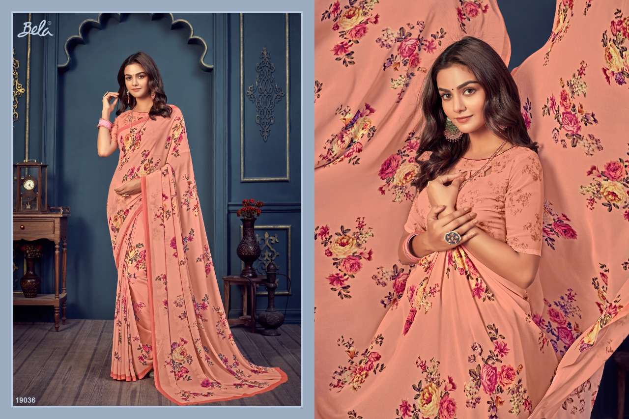 ROSEMARY VOL-14 BY BELA FASHION 19035 TO 19061 SERIES INDIAN TRADITIONAL WEAR COLLECTION BEAUTIFUL STYLISH FANCY COLORFUL PARTY WEAR & OCCASIONAL WEAR GEORGETTE PRINT SAREES AT WHOLESALE PRICE