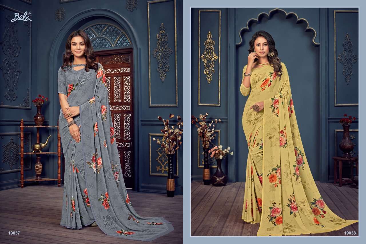 ROSEMARY VOL-14 BY BELA FASHION 19035 TO 19061 SERIES INDIAN TRADITIONAL WEAR COLLECTION BEAUTIFUL STYLISH FANCY COLORFUL PARTY WEAR & OCCASIONAL WEAR GEORGETTE PRINT SAREES AT WHOLESALE PRICE