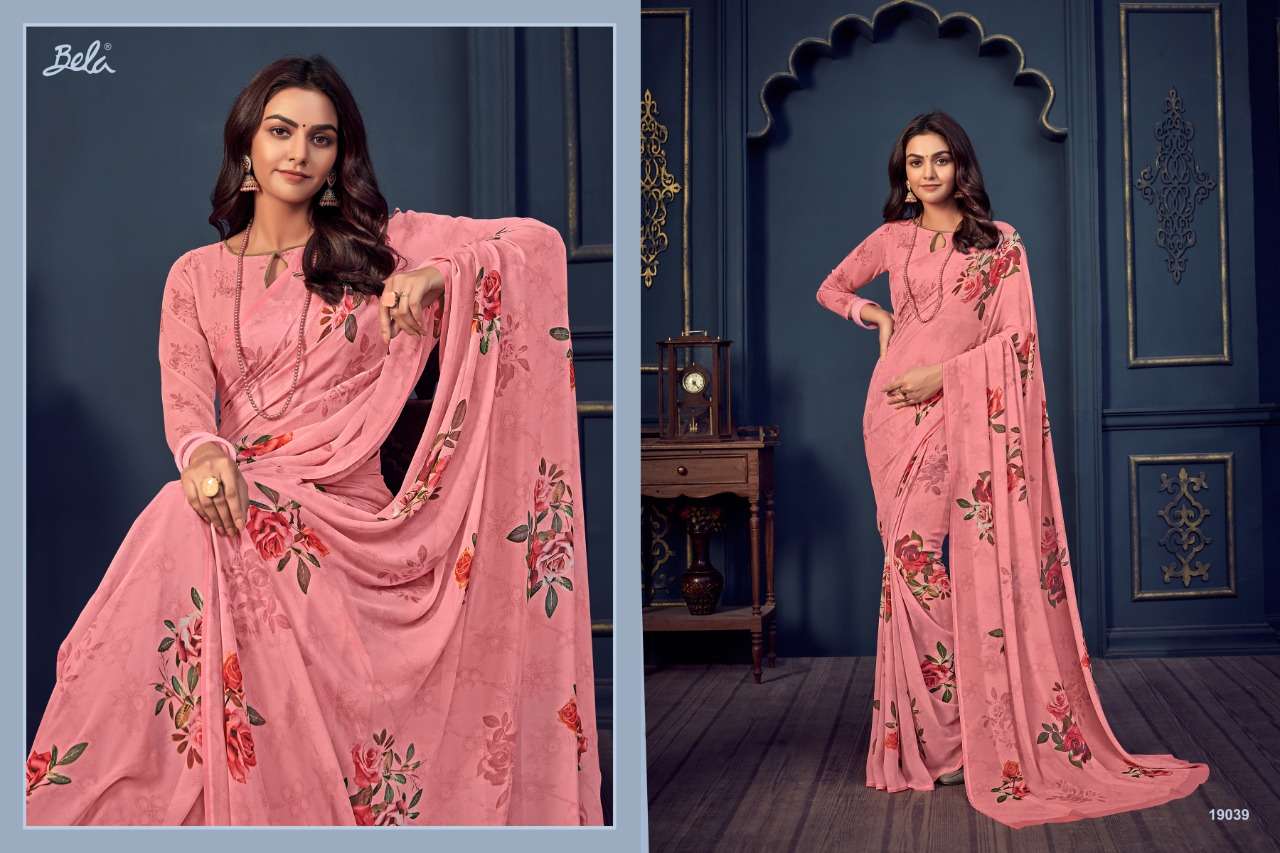 ROSEMARY VOL-14 BY BELA FASHION 19035 TO 19061 SERIES INDIAN TRADITIONAL WEAR COLLECTION BEAUTIFUL STYLISH FANCY COLORFUL PARTY WEAR & OCCASIONAL WEAR GEORGETTE PRINT SAREES AT WHOLESALE PRICE