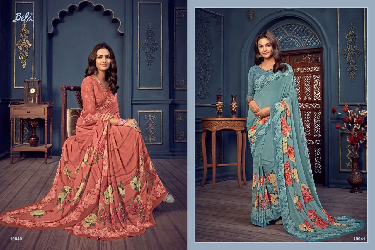 ROSEMARY VOL-14 BY BELA FASHION 19035 TO 19061 SERIES INDIAN TRADITIONAL WEAR COLLECTION BEAUTIFUL STYLISH FANCY COLORFUL PARTY WEAR & OCCASIONAL WEAR GEORGETTE PRINT SAREES AT WHOLESALE PRICE