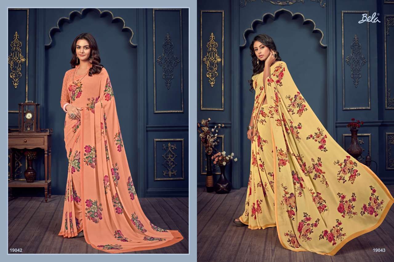 ROSEMARY VOL-14 BY BELA FASHION 19035 TO 19061 SERIES INDIAN TRADITIONAL WEAR COLLECTION BEAUTIFUL STYLISH FANCY COLORFUL PARTY WEAR & OCCASIONAL WEAR GEORGETTE PRINT SAREES AT WHOLESALE PRICE
