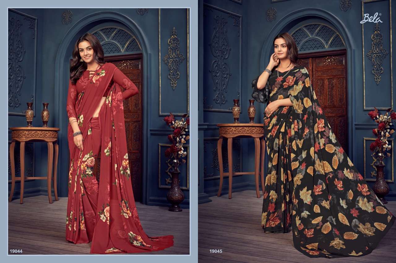 ROSEMARY VOL-14 BY BELA FASHION 19035 TO 19061 SERIES INDIAN TRADITIONAL WEAR COLLECTION BEAUTIFUL STYLISH FANCY COLORFUL PARTY WEAR & OCCASIONAL WEAR GEORGETTE PRINT SAREES AT WHOLESALE PRICE