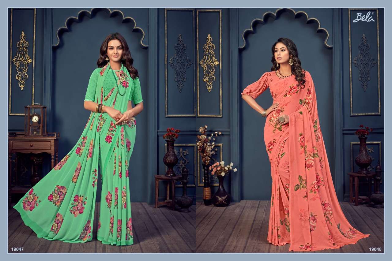 ROSEMARY VOL-14 BY BELA FASHION 19035 TO 19061 SERIES INDIAN TRADITIONAL WEAR COLLECTION BEAUTIFUL STYLISH FANCY COLORFUL PARTY WEAR & OCCASIONAL WEAR GEORGETTE PRINT SAREES AT WHOLESALE PRICE
