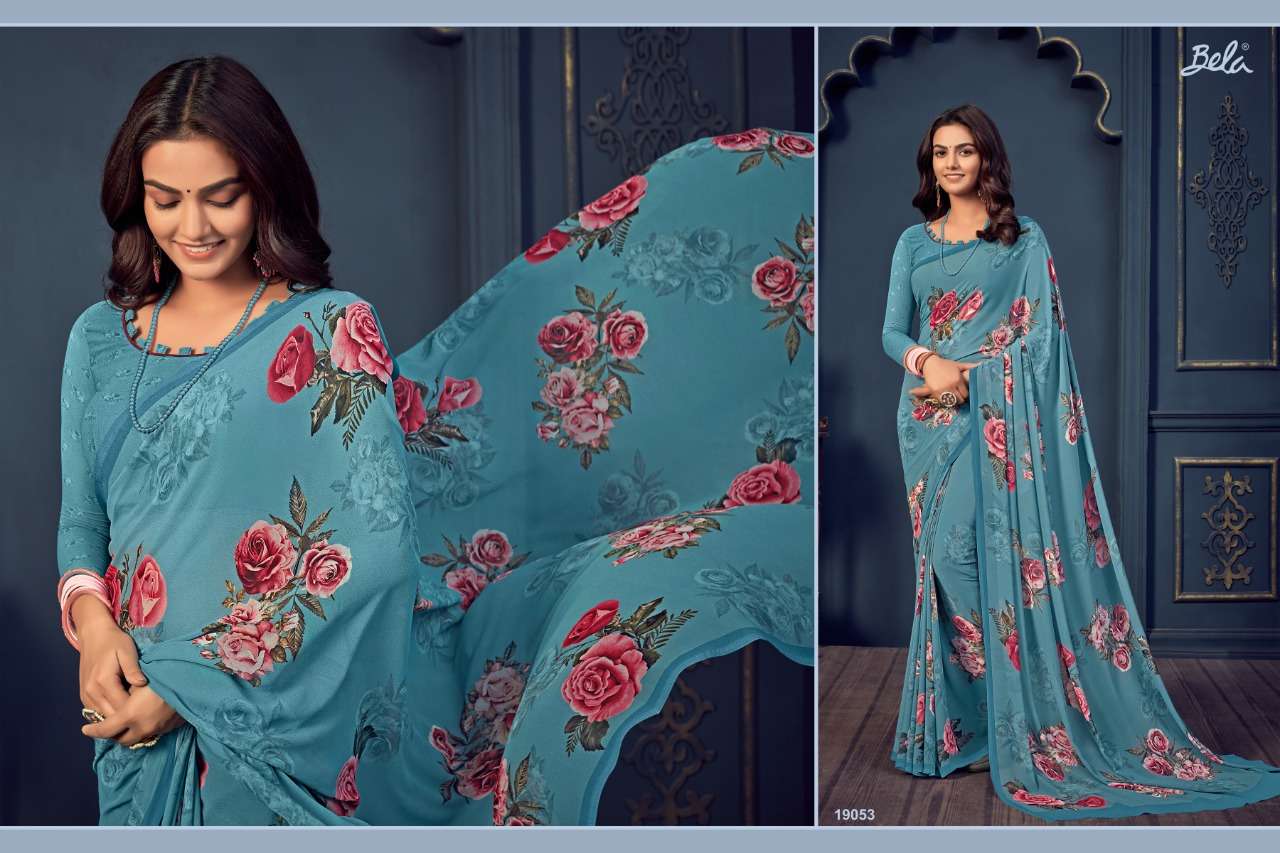 ROSEMARY VOL-14 BY BELA FASHION 19035 TO 19061 SERIES INDIAN TRADITIONAL WEAR COLLECTION BEAUTIFUL STYLISH FANCY COLORFUL PARTY WEAR & OCCASIONAL WEAR GEORGETTE PRINT SAREES AT WHOLESALE PRICE
