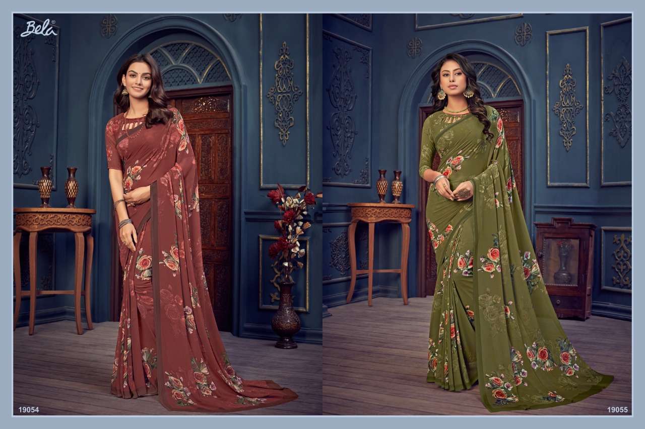 ROSEMARY VOL-14 BY BELA FASHION 19035 TO 19061 SERIES INDIAN TRADITIONAL WEAR COLLECTION BEAUTIFUL STYLISH FANCY COLORFUL PARTY WEAR & OCCASIONAL WEAR GEORGETTE PRINT SAREES AT WHOLESALE PRICE