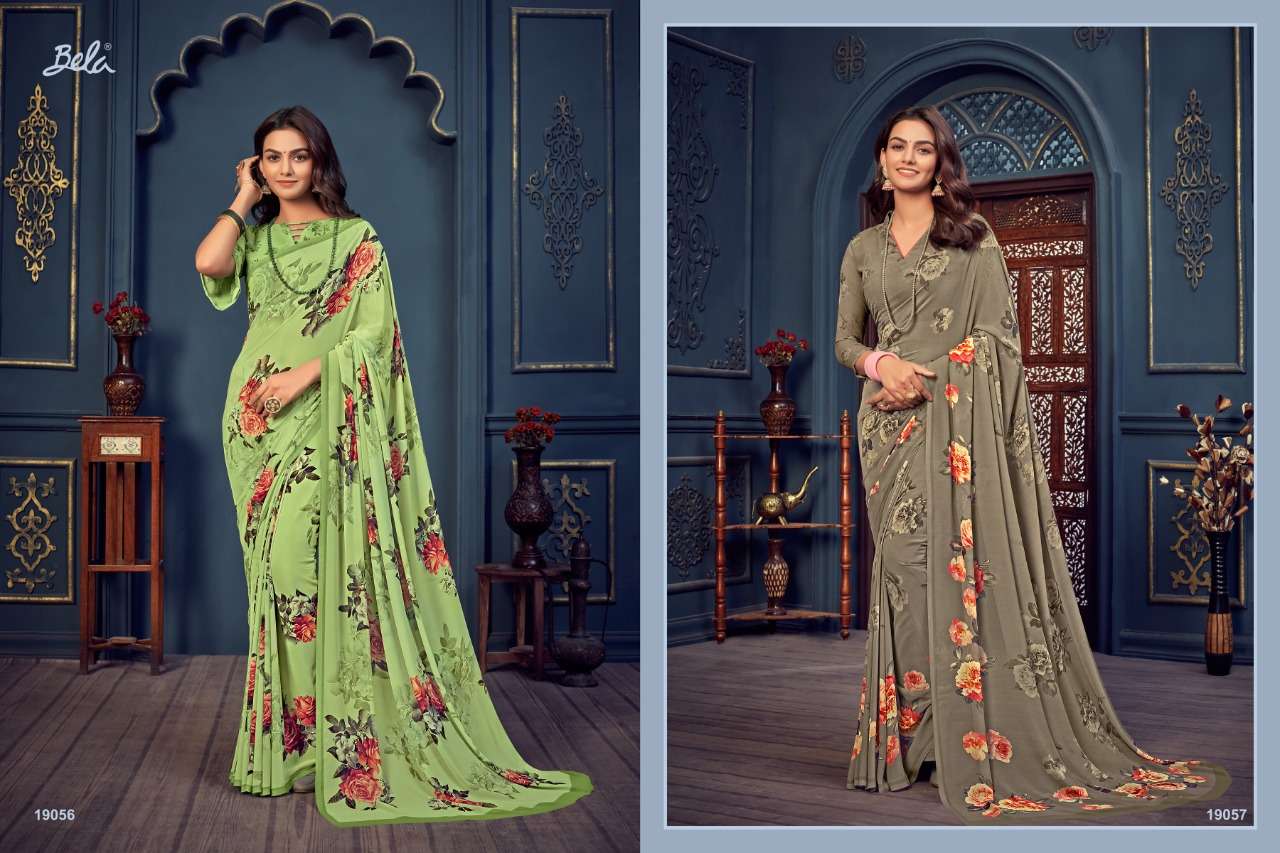 ROSEMARY VOL-14 BY BELA FASHION 19035 TO 19061 SERIES INDIAN TRADITIONAL WEAR COLLECTION BEAUTIFUL STYLISH FANCY COLORFUL PARTY WEAR & OCCASIONAL WEAR GEORGETTE PRINT SAREES AT WHOLESALE PRICE