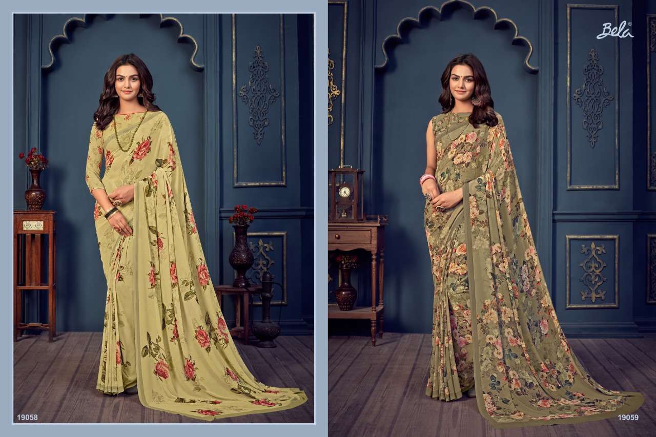 ROSEMARY VOL-14 BY BELA FASHION 19035 TO 19061 SERIES INDIAN TRADITIONAL WEAR COLLECTION BEAUTIFUL STYLISH FANCY COLORFUL PARTY WEAR & OCCASIONAL WEAR GEORGETTE PRINT SAREES AT WHOLESALE PRICE