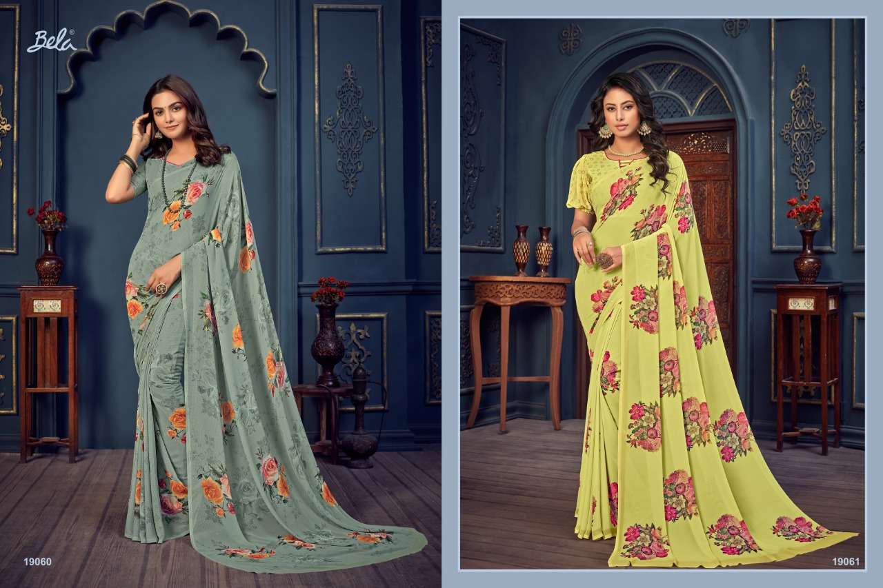 ROSEMARY VOL-14 BY BELA FASHION 19035 TO 19061 SERIES INDIAN TRADITIONAL WEAR COLLECTION BEAUTIFUL STYLISH FANCY COLORFUL PARTY WEAR & OCCASIONAL WEAR GEORGETTE PRINT SAREES AT WHOLESALE PRICE