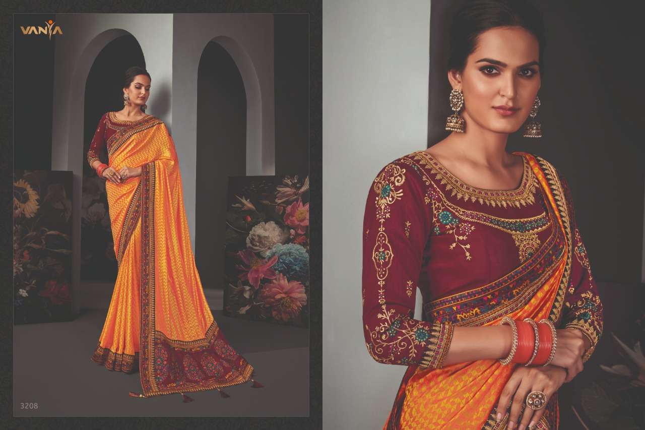 VANYA VOL-22 BY VANYA 3201 TO 3209 SERIES INDIAN TRADITIONAL WEAR COLLECTION BEAUTIFUL STYLISH FANCY COLORFUL PARTY WEAR & OCCASIONAL WEAR SATIN GEORGETTE SAREES AT WHOLESALE PRICE