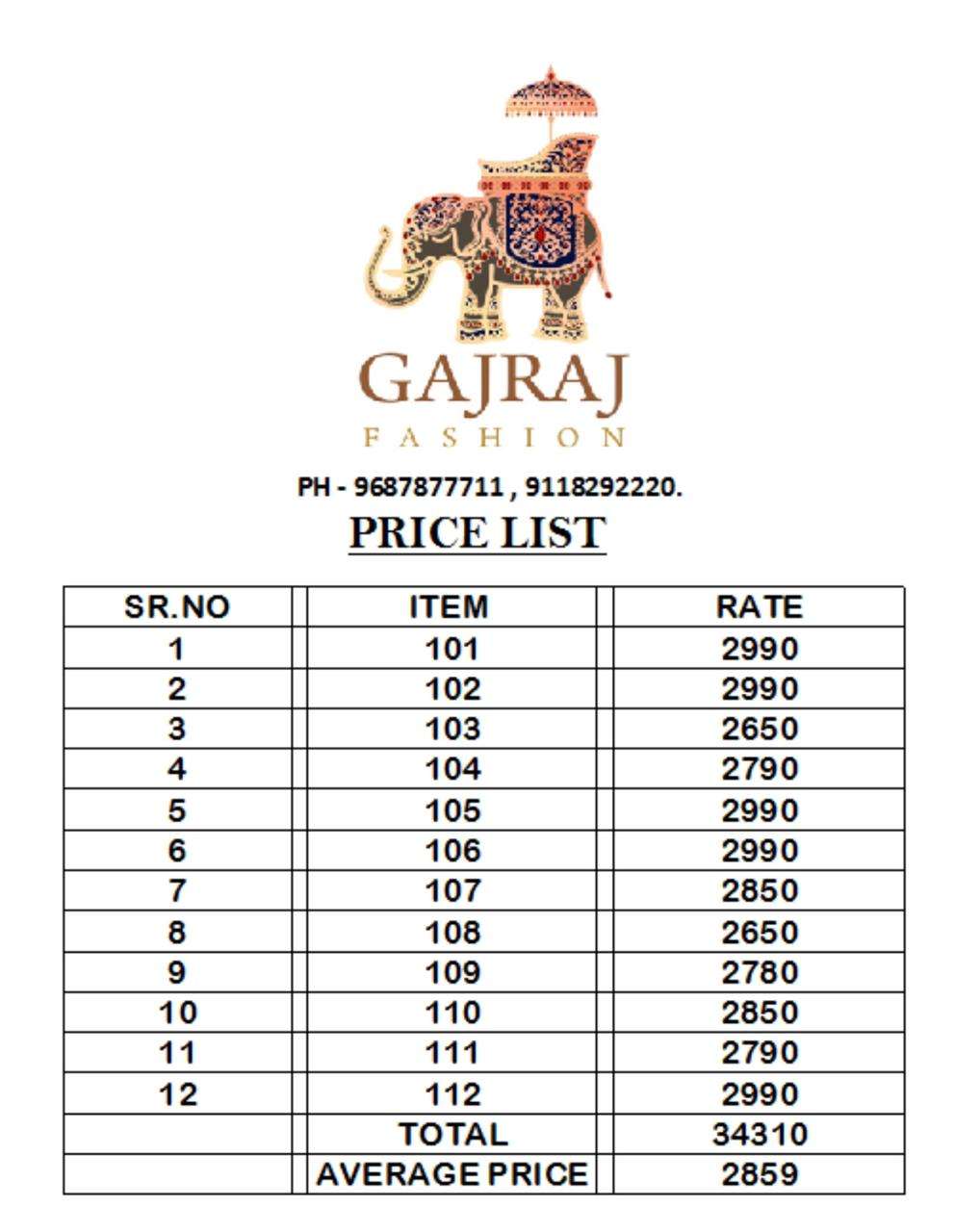 Gajraj 101 Series By Gajraj Fashion 101 To 112 Series Indian Traditional Wear Collection Beautiful Stylish Fancy Colorful Party Wear & Occasional Wear Fancy Sarees At Wholesale Price