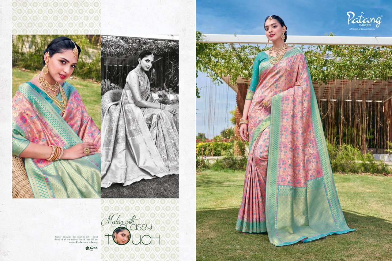 SAYALI BY PATANG SAREES 6241 TO 6248 SERIES INDIAN TRADITIONAL WEAR COLLECTION BEAUTIFUL STYLISH FANCY COLORFUL PARTY WEAR & OCCASIONAL WEAR SILK SAREES AT WHOLESALE PRICE