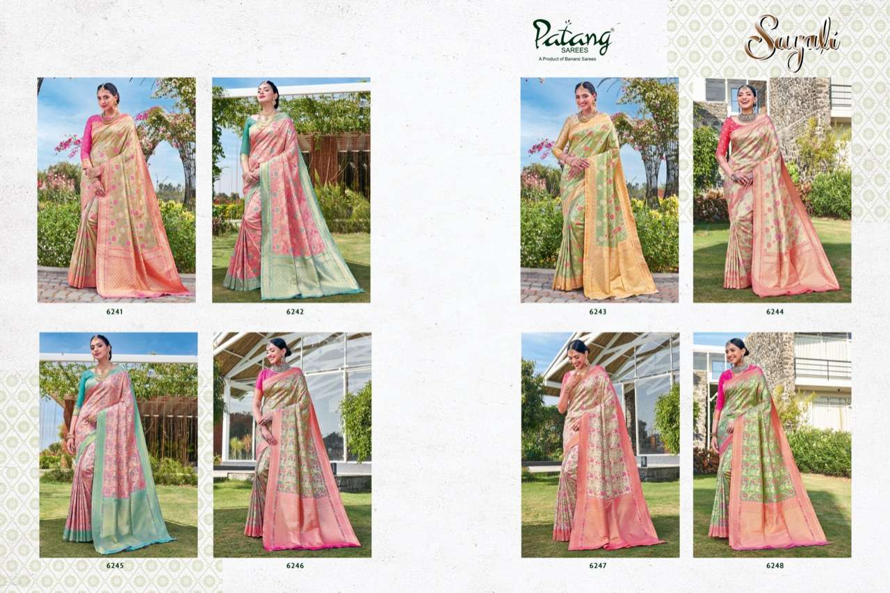 SAYALI BY PATANG SAREES 6241 TO 6248 SERIES INDIAN TRADITIONAL WEAR COLLECTION BEAUTIFUL STYLISH FANCY COLORFUL PARTY WEAR & OCCASIONAL WEAR SILK SAREES AT WHOLESALE PRICE