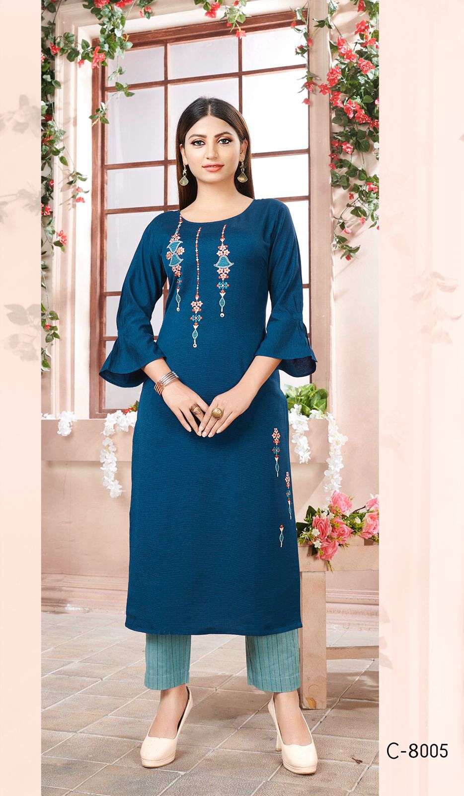MAHER BY RT 8001 TO 8006 SERIES DESIGNER STYLISH FANCY COLORFUL BEAUTIFUL PARTY WEAR & ETHNIC WEAR COLLECTION VISCOSE KURTIS WITH BOTTOM AT WHOLESALE PRICE