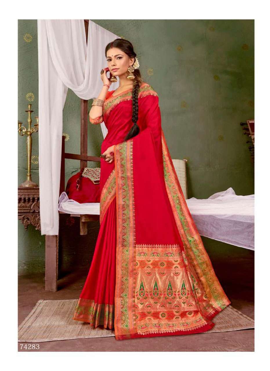 SILK BEAUTY BY LIFESTYLE SAREES 74281 TO 74286 SERIES INDIAN TRADITIONAL WEAR COLLECTION BEAUTIFUL STYLISH FANCY COLORFUL PARTY WEAR & OCCASIONAL WEAR LICHI SILK SAREES AT WHOLESALE PRICE