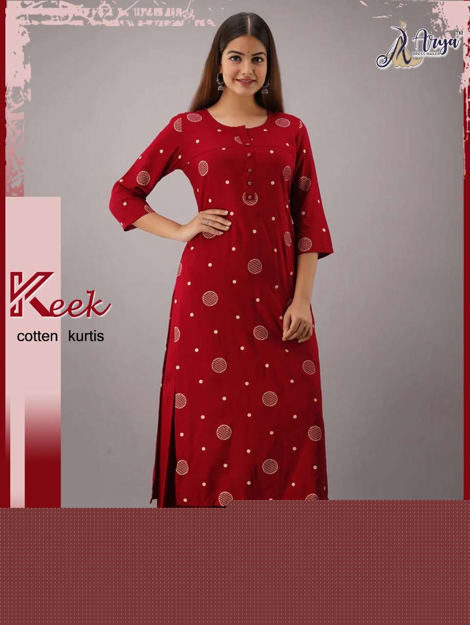 KEEK BY ARYA DRESS MAKER 01 TO 06 SERIES DESIGNER STYLISH FANCY COLORFUL BEAUTIFUL PARTY WEAR & ETHNIC WEAR COLLECTION RAYON COTTON KURTIS WITH BOTTOM AT WHOLESALE PRICE