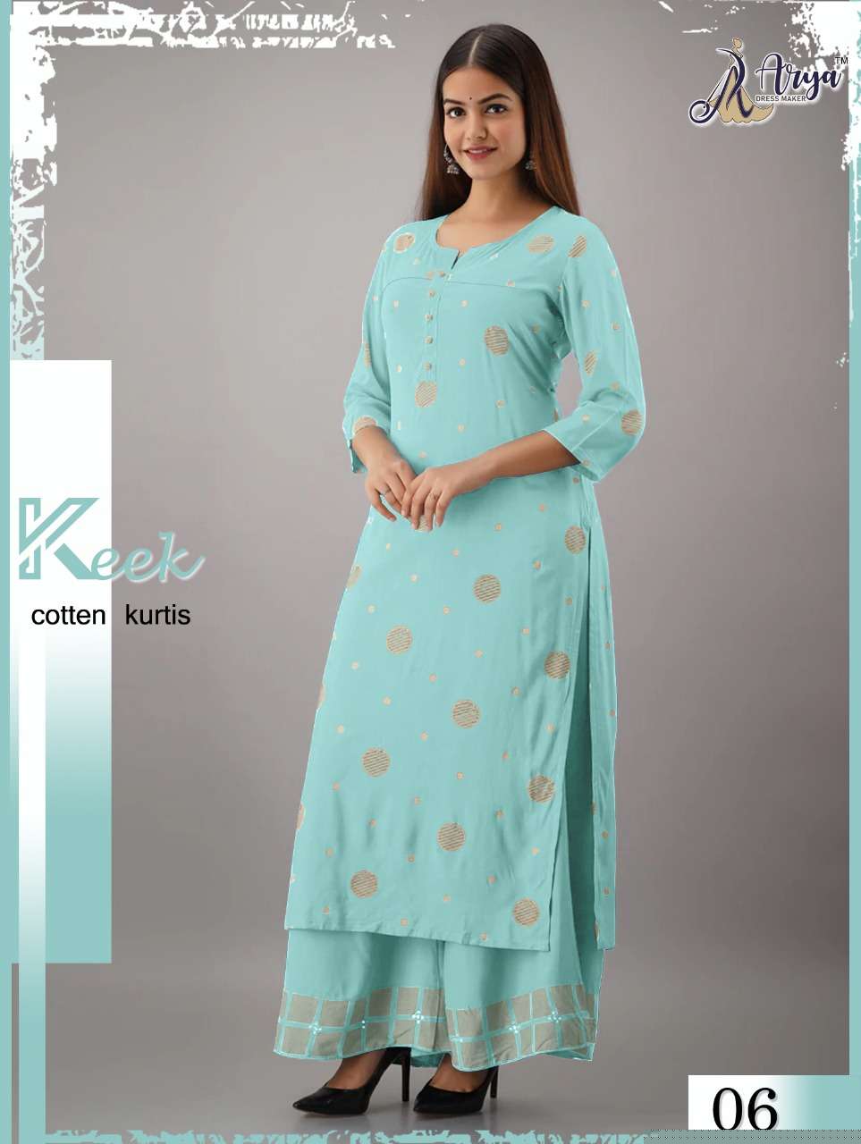 KEEK BY ARYA DRESS MAKER 01 TO 06 SERIES DESIGNER STYLISH FANCY COLORFUL BEAUTIFUL PARTY WEAR & ETHNIC WEAR COLLECTION RAYON COTTON KURTIS WITH BOTTOM AT WHOLESALE PRICE
