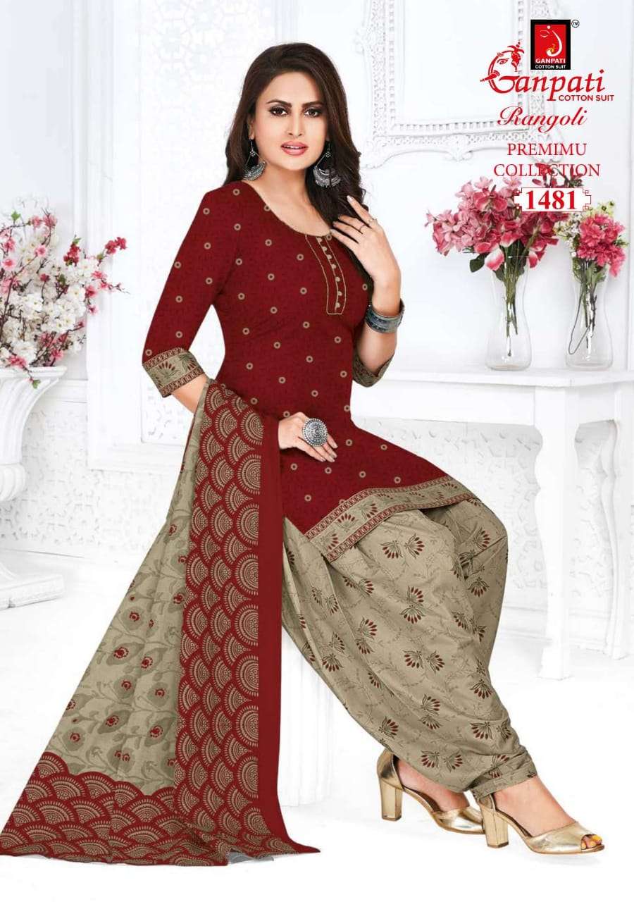 RANGOLI PREMIUM COLLECTION BY GANPATI COTTON SUIT 1481 TO 1504 SERIES BEAUTIFUL SUITS STYLISH FANCY COLORFUL CASUAL WEAR & ETHNIC WEAR COTTON DRESSES AT WHOLESALE PRICE