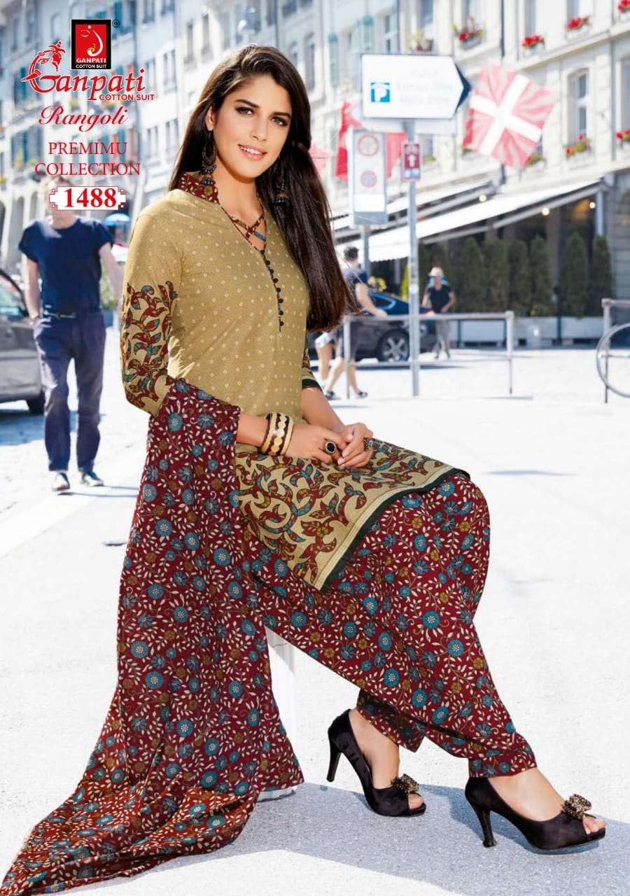 RANGOLI PREMIUM COLLECTION BY GANPATI COTTON SUIT 1481 TO 1504 SERIES BEAUTIFUL SUITS STYLISH FANCY COLORFUL CASUAL WEAR & ETHNIC WEAR COTTON DRESSES AT WHOLESALE PRICE