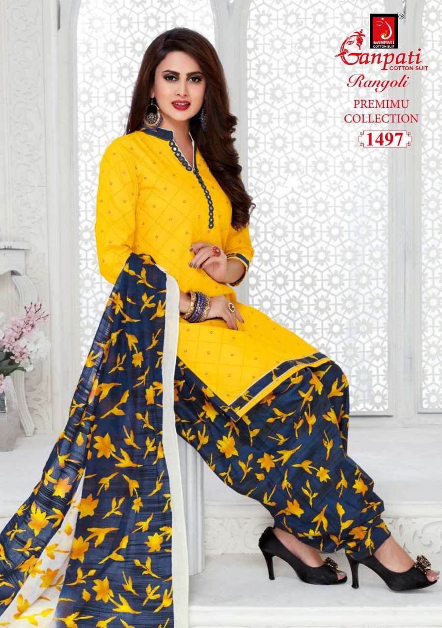 RANGOLI PREMIUM COLLECTION BY GANPATI COTTON SUIT 1481 TO 1504 SERIES BEAUTIFUL SUITS STYLISH FANCY COLORFUL CASUAL WEAR & ETHNIC WEAR COTTON DRESSES AT WHOLESALE PRICE
