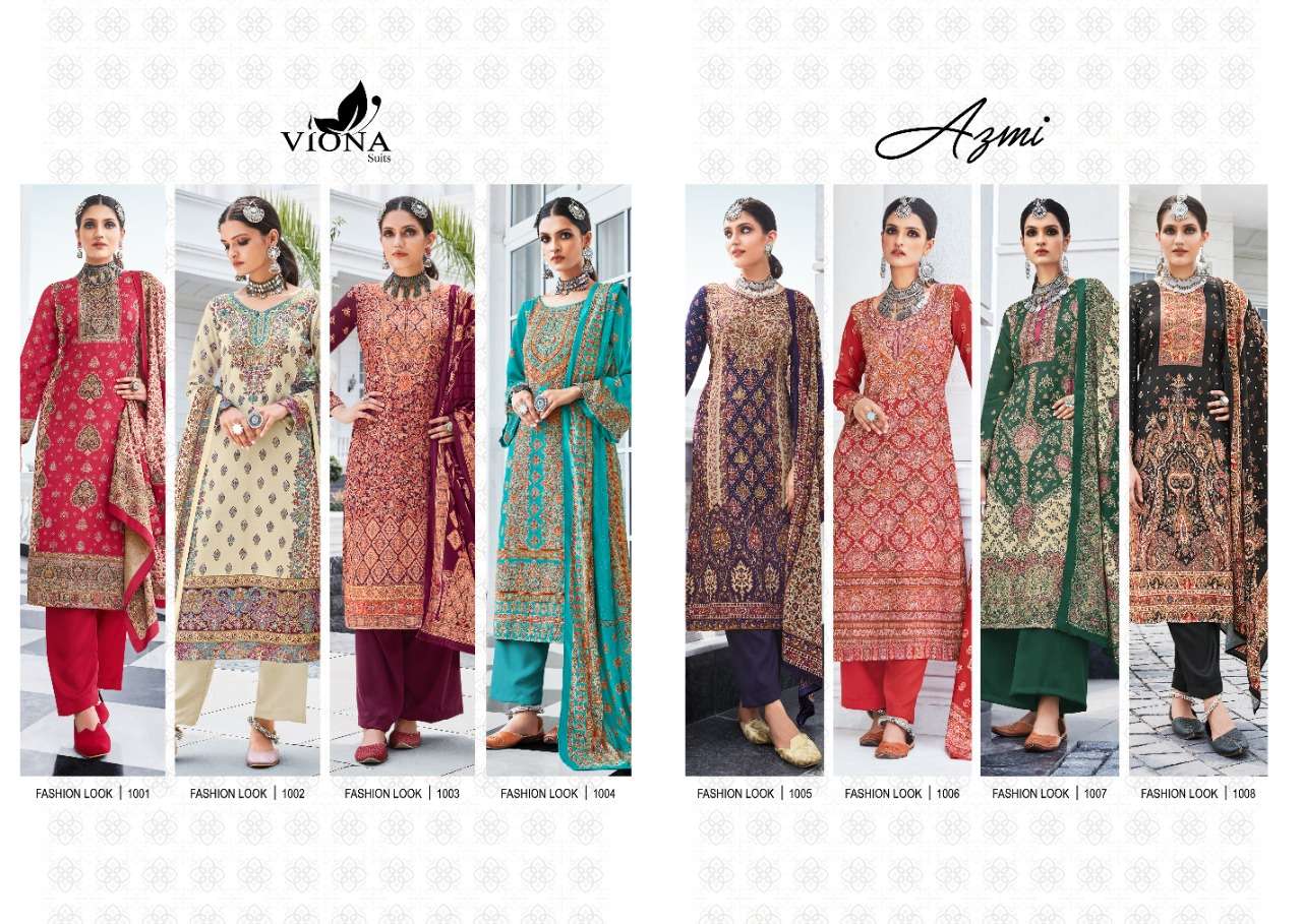 AZMI BY VIONA SUITS 1001 TO 1008 SERIES BEAUTIFUL SUITS COLORFUL STYLISH FANCY CASUAL WEAR & ETHNIC WEAR HEAVY PASHMINA DIGITAL PRINT DRESSES AT WHOLESALE PRICE