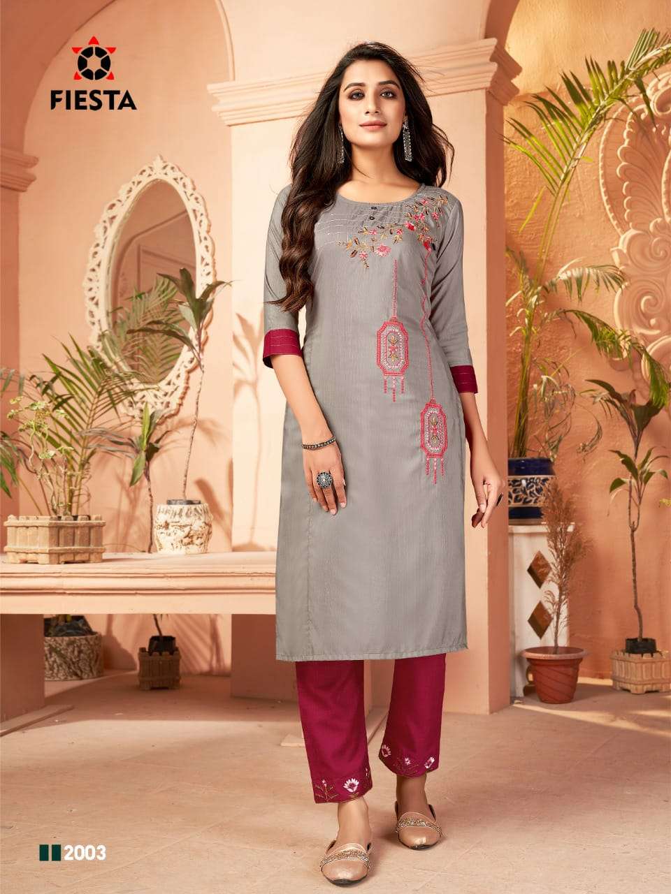 RANG RANG BY FIESTA 2001 TO 2007 SERIES DESIGNER STYLISH FANCY COLORFUL BEAUTIFUL PARTY WEAR & ETHNIC WEAR COLLECTION SILK EMBROIDERED KURTIS WITH BOTTOM AT WHOLESALE PRICE