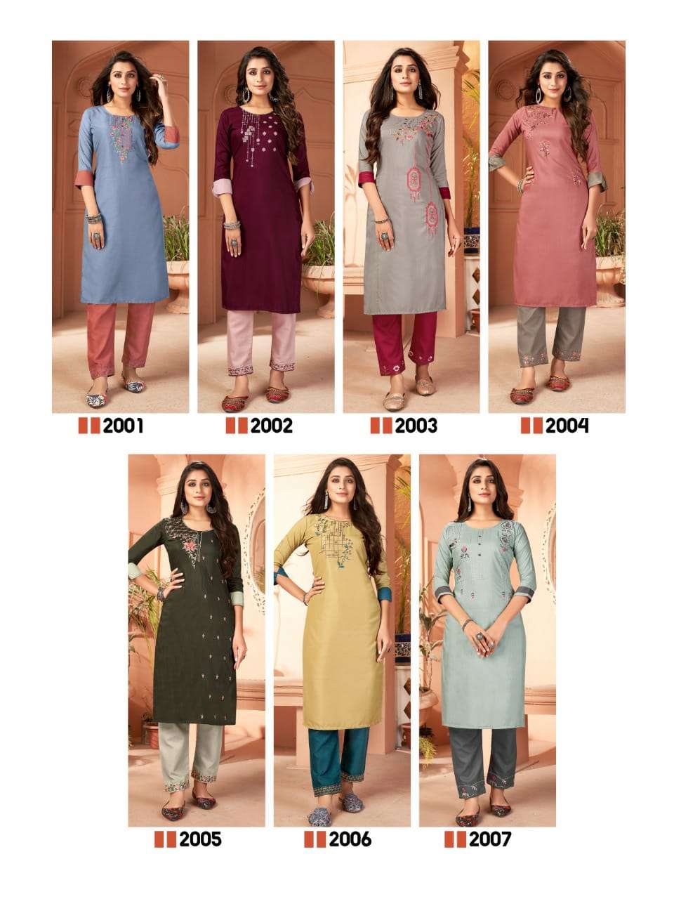 RANG RANG BY FIESTA 2001 TO 2007 SERIES DESIGNER STYLISH FANCY COLORFUL BEAUTIFUL PARTY WEAR & ETHNIC WEAR COLLECTION SILK EMBROIDERED KURTIS WITH BOTTOM AT WHOLESALE PRICE