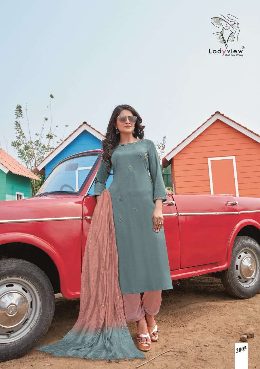 ALBELI BY LADY VIEW 2001 TO 2006 SERIES BEAUTIFUL SUITS COLORFUL STYLISH FANCY CASUAL WEAR & ETHNIC WEAR RAYON EMBROIDERED DRESSES AT WHOLESALE PRICE