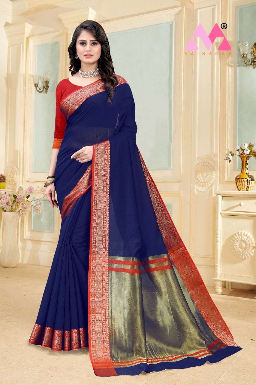 NAZIYA BY VAIRAGEE 01 TO 05 SERIES INDIAN TRADITIONAL WEAR COLLECTION BEAUTIFUL STYLISH FANCY COLORFUL PARTY WEAR & OCCASIONAL WEAR COTTON SAREES AT WHOLESALE PRICE