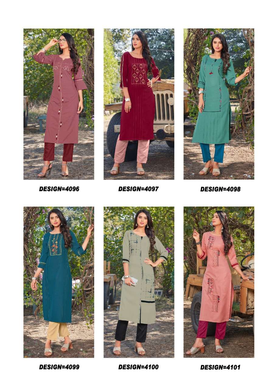 RAASHI BY DEHLIZ TRENDZ 4096 TO 4101 SERIES DESIGNER STYLISH FANCY COLORFUL BEAUTIFUL PARTY WEAR & ETHNIC WEAR COLLECTION COTTON EMBROIDERY KURTIS AT WHOLESALE PRICE