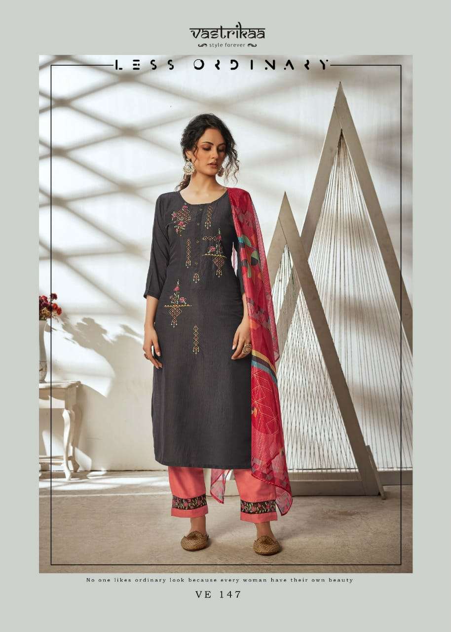 HARMONY BY VASTRIKAA 147 TO 152 SERIES BEAUTIFUL SUITS COLORFUL STYLISH FANCY CASUAL WEAR & ETHNIC WEAR CHINNON SILK EMBROIDERED DRESSES AT WHOLESALE PRICE