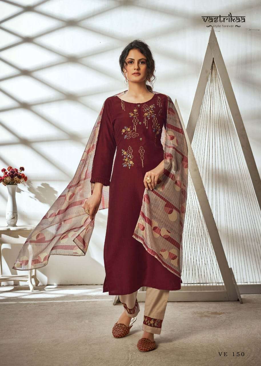 HARMONY BY VASTRIKAA 147 TO 152 SERIES BEAUTIFUL SUITS COLORFUL STYLISH FANCY CASUAL WEAR & ETHNIC WEAR CHINNON SILK EMBROIDERED DRESSES AT WHOLESALE PRICE