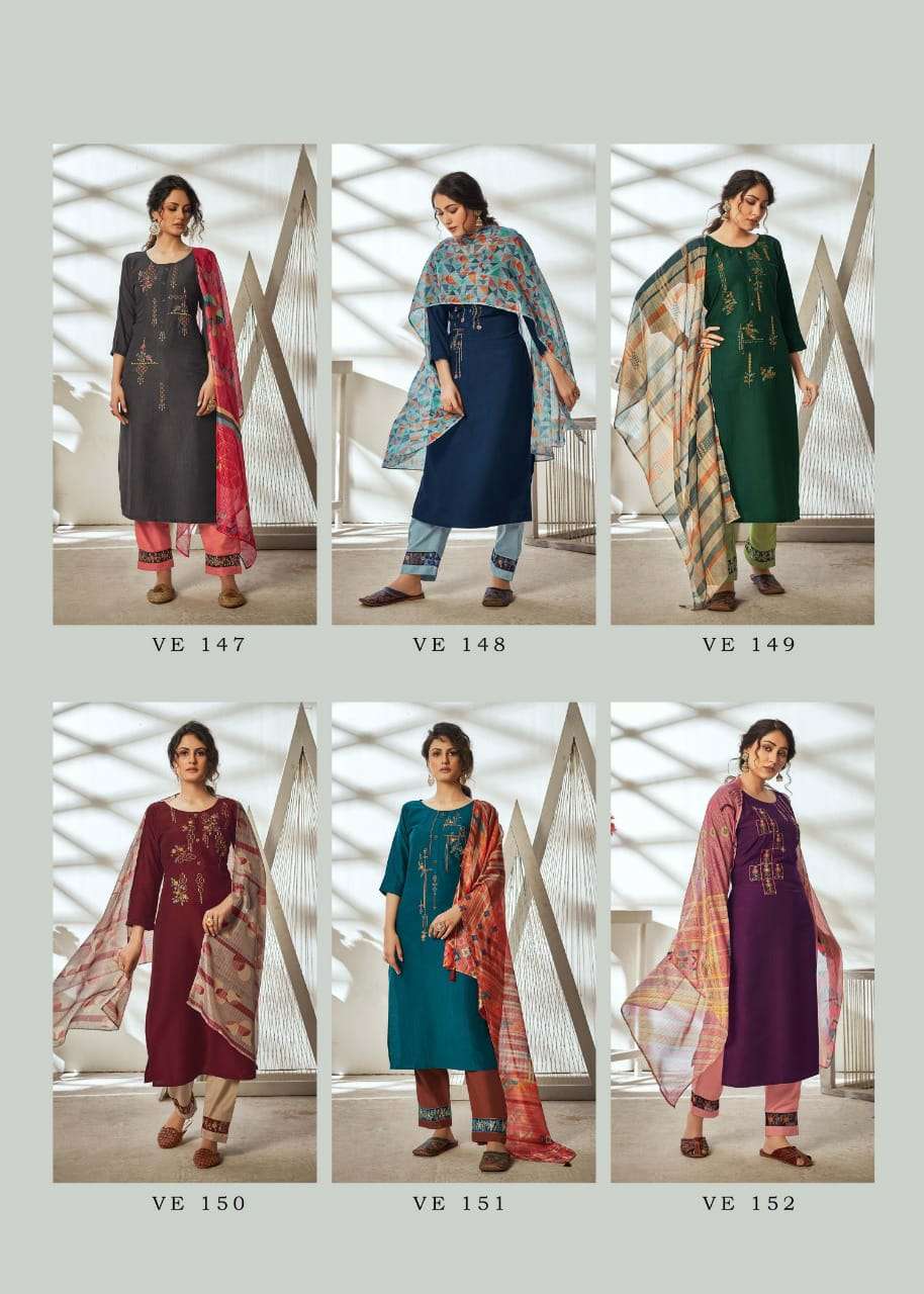 HARMONY BY VASTRIKAA 147 TO 152 SERIES BEAUTIFUL SUITS COLORFUL STYLISH FANCY CASUAL WEAR & ETHNIC WEAR CHINNON SILK EMBROIDERED DRESSES AT WHOLESALE PRICE