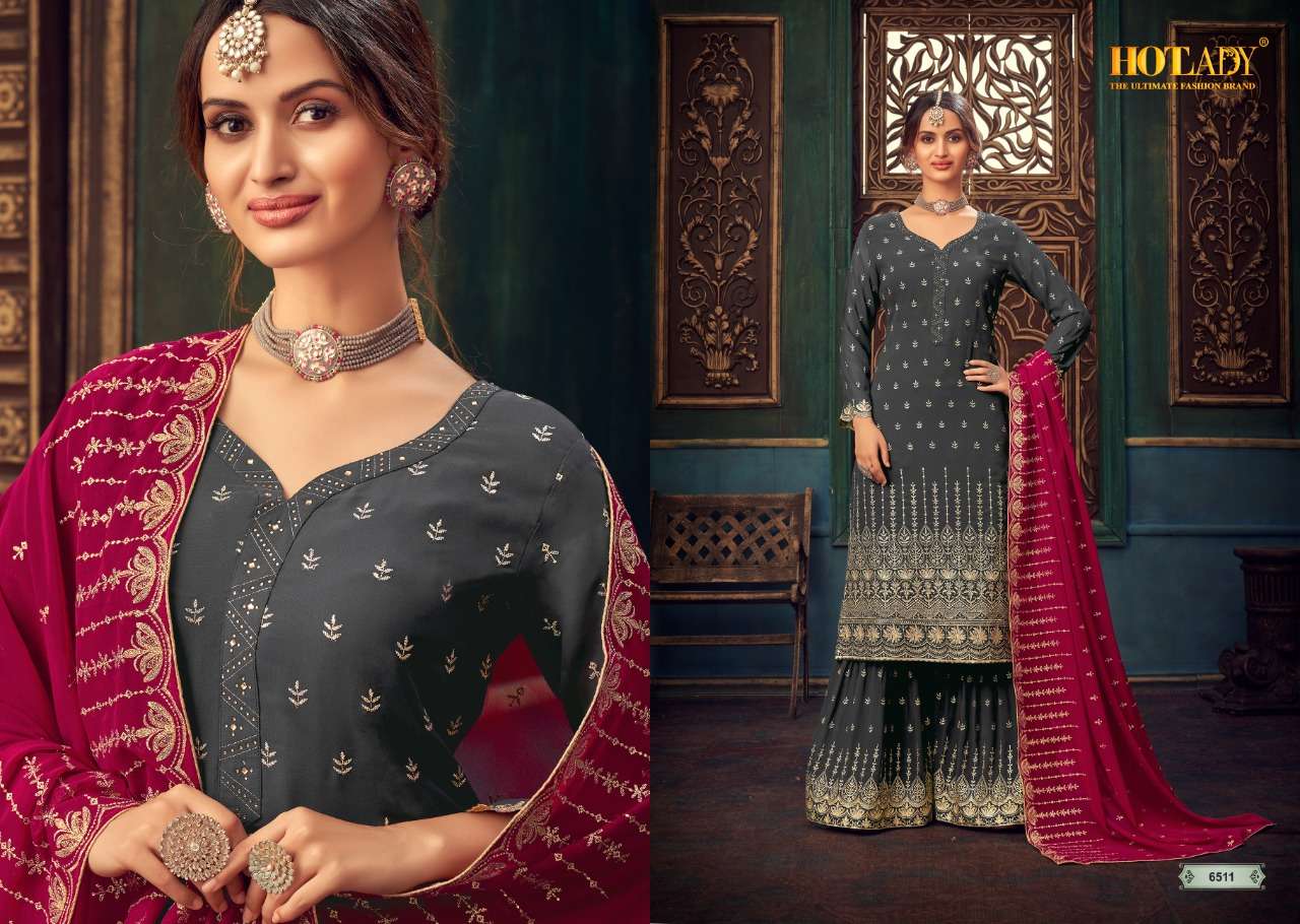 SAMAIRA VOL-3 BY HOT LADY 6511 TO 6517 SERIES DESIGNER SHARARA SUITS COLLECTION BEAUTIFUL STYLISH FANCY COLORFUL PARTY WEAR & OCCASIONAL WEAR PURE GEORGETTE EMBROIDERED DRESSES AT WHOLESALE PRICE