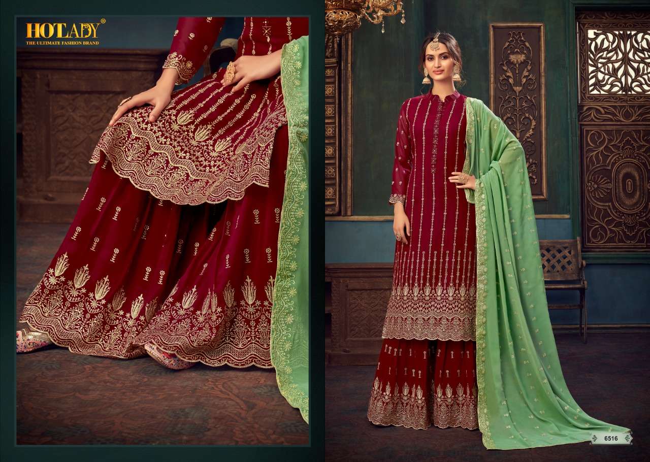 SAMAIRA VOL-3 BY HOT LADY 6511 TO 6517 SERIES DESIGNER SHARARA SUITS COLLECTION BEAUTIFUL STYLISH FANCY COLORFUL PARTY WEAR & OCCASIONAL WEAR PURE GEORGETTE EMBROIDERED DRESSES AT WHOLESALE PRICE
