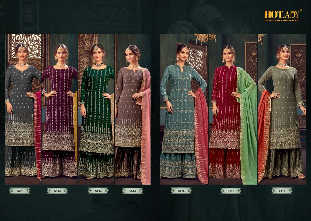 SAMAIRA VOL-3 BY HOT LADY 6511 TO 6517 SERIES DESIGNER SHARARA SUITS COLLECTION BEAUTIFUL STYLISH FANCY COLORFUL PARTY WEAR & OCCASIONAL WEAR PURE GEORGETTE EMBROIDERED DRESSES AT WHOLESALE PRICE
