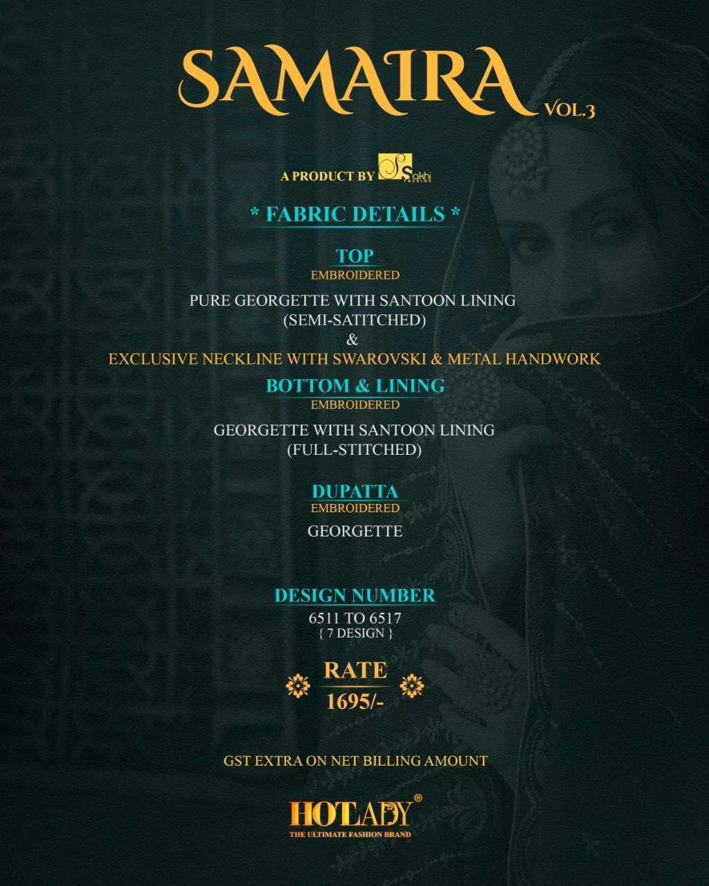 SAMAIRA VOL-3 BY HOT LADY 6511 TO 6517 SERIES DESIGNER SHARARA SUITS COLLECTION BEAUTIFUL STYLISH FANCY COLORFUL PARTY WEAR & OCCASIONAL WEAR PURE GEORGETTE EMBROIDERED DRESSES AT WHOLESALE PRICE