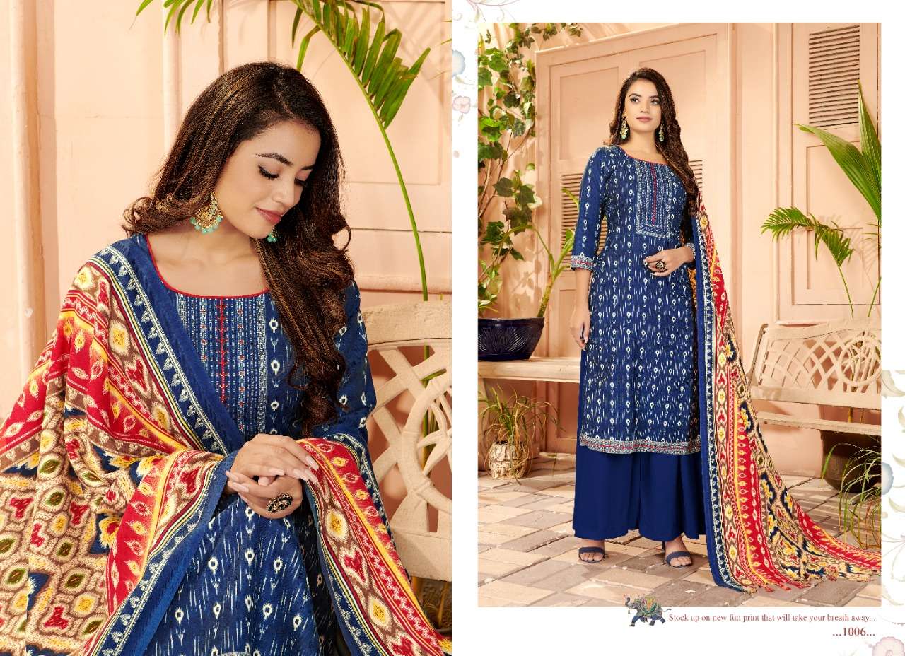 MAYRA BY SIYONA 1001 TO 1010 SERIES BEAUTIFUL STYLISH SHARARA SUITS FANCY COLORFUL CASUAL WEAR & ETHNIC WEAR & READY TO WEAR PURE PASHMINA PRINTED DRESSES AT WHOLESALE PRICE