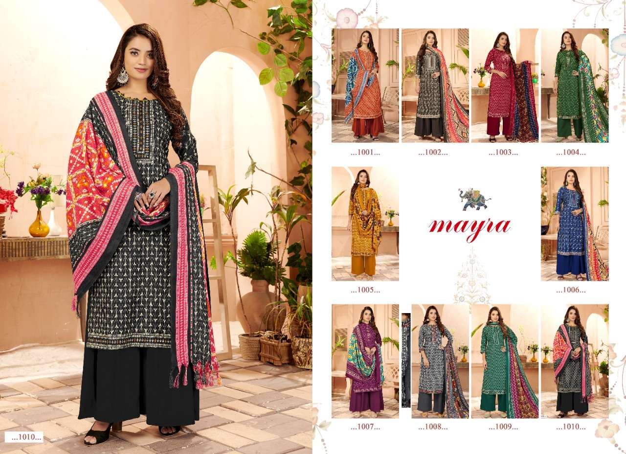 MAYRA BY SIYONA 1001 TO 1010 SERIES BEAUTIFUL STYLISH SHARARA SUITS FANCY COLORFUL CASUAL WEAR & ETHNIC WEAR & READY TO WEAR PURE PASHMINA PRINTED DRESSES AT WHOLESALE PRICE