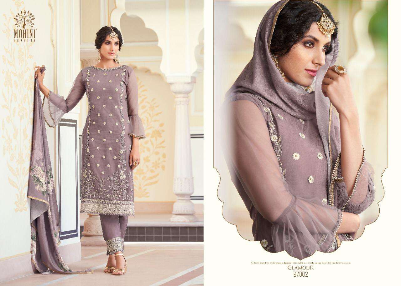 GLAMOUR VOL-97 BY MOHINI FASHION 97001 TO 97006 SERIES DESIGNER FESTIVE SUITS COLLECTION BEAUTIFUL STYLISH FANCY COLORFUL PARTY WEAR & OCCASIONAL WEAR NET EMBROIDERED DRESSES AT WHOLESALE PRICE