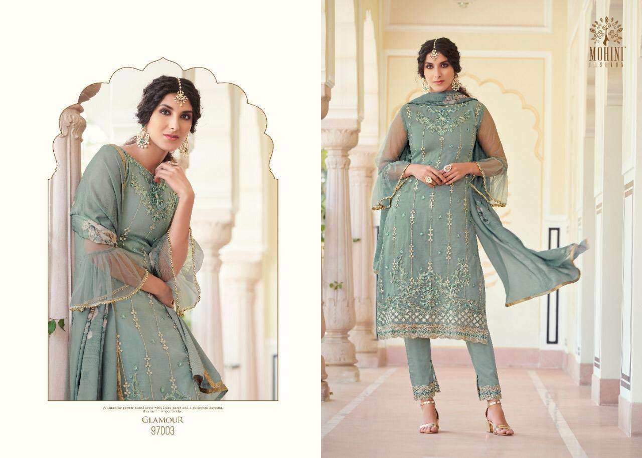 GLAMOUR VOL-97 BY MOHINI FASHION 97001 TO 97006 SERIES DESIGNER FESTIVE SUITS COLLECTION BEAUTIFUL STYLISH FANCY COLORFUL PARTY WEAR & OCCASIONAL WEAR NET EMBROIDERED DRESSES AT WHOLESALE PRICE