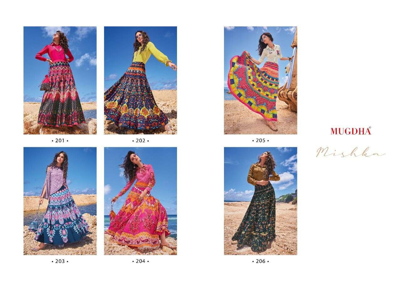 MISHKA BY MUGDHA 201 TO 206 SERIES BEAUTIFUL STYLISH FANCY COLORFUL CASUAL WEAR & ETHNIC WEAR SPRING LYCRA TOPS WITH BOTTOM AT WHOLESALE PRICE