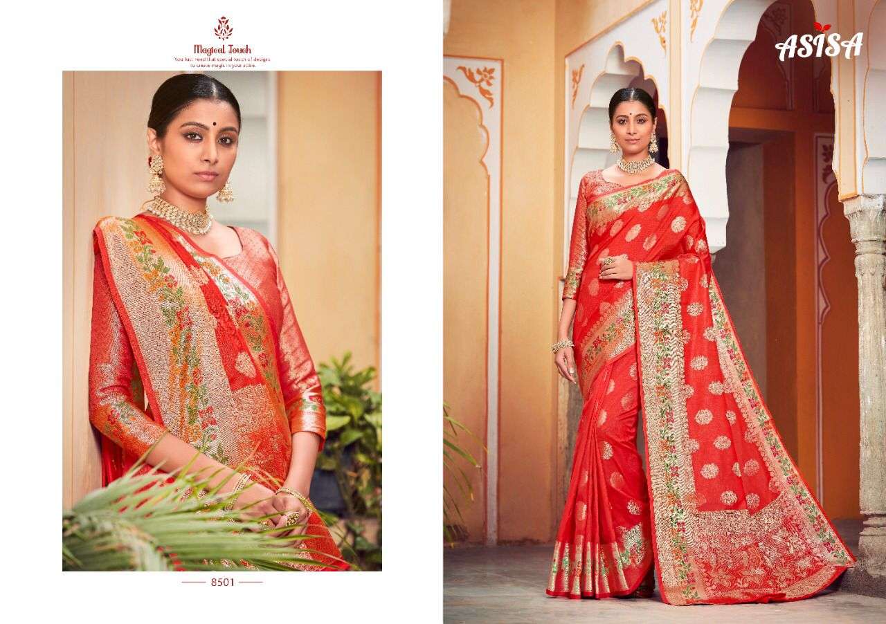 ROSHANI BY ASISA 8501 TO 8506 SERIES INDIAN TRADITIONAL WEAR COLLECTION BEAUTIFUL STYLISH FANCY COLORFUL PARTY WEAR & OCCASIONAL WEAR BANARASI SILK SAREES AT WHOLESALE PRICE
