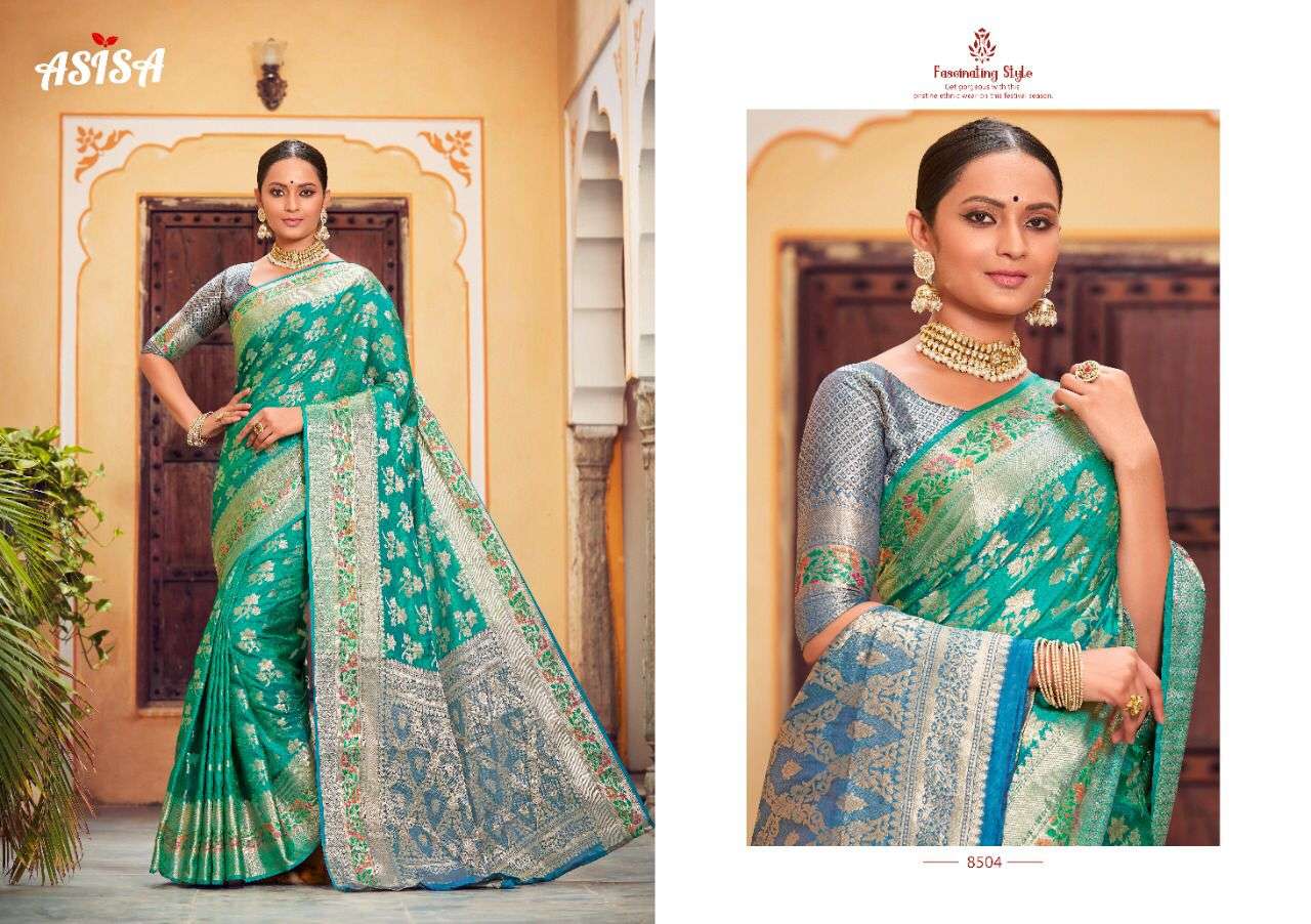 ROSHANI BY ASISA 8501 TO 8506 SERIES INDIAN TRADITIONAL WEAR COLLECTION BEAUTIFUL STYLISH FANCY COLORFUL PARTY WEAR & OCCASIONAL WEAR BANARASI SILK SAREES AT WHOLESALE PRICE