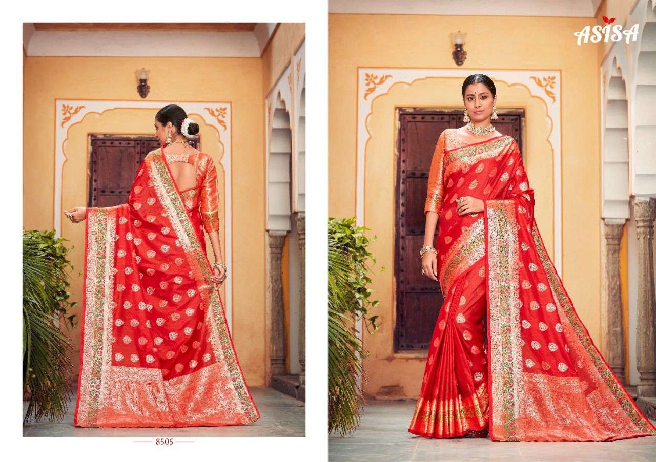 ROSHANI BY ASISA 8501 TO 8506 SERIES INDIAN TRADITIONAL WEAR COLLECTION BEAUTIFUL STYLISH FANCY COLORFUL PARTY WEAR & OCCASIONAL WEAR BANARASI SILK SAREES AT WHOLESALE PRICE