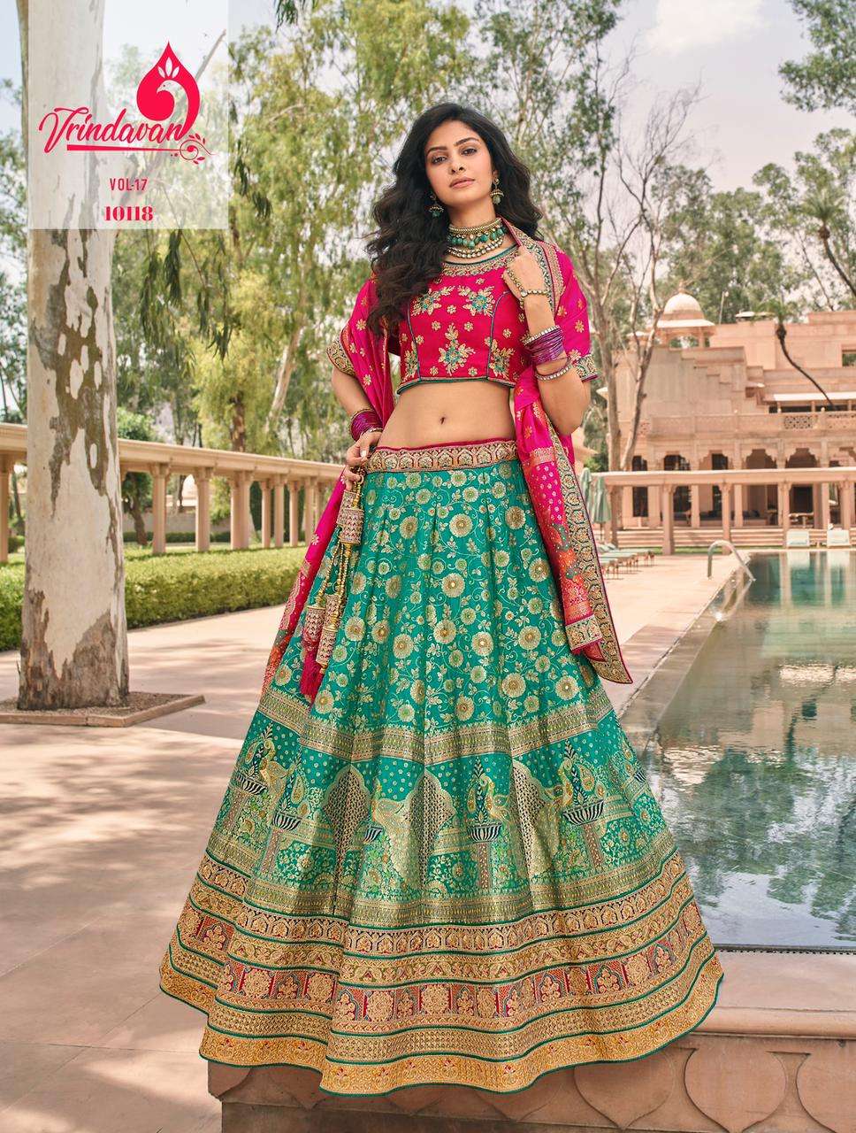 VRINDAVAN VOL-17 BY VRINDAVAN 10118 TO 10126 SERIES INDIAN TRADITIONAL WEAR COLLECTION BEAUTIFUL STYLISH FANCY COLORFUL PARTY WEAR & OCCASIONAL WEAR FANCY SAREES AT WHOLESALE PRICE