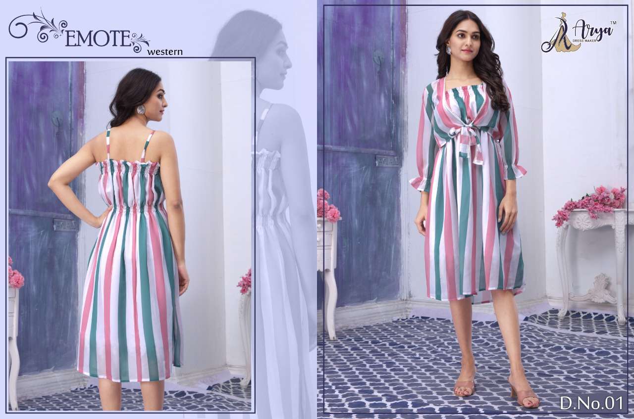 EMOTE BY ARYA DRESS MAKER 01 TO 06 SERIES DESIGNER STYLISH FANCY COLORFUL BEAUTIFUL PARTY WEAR & ETHNIC WEAR COLLECTION GEORGETTE PRINT KURTIS AT WHOLESALE PRICE