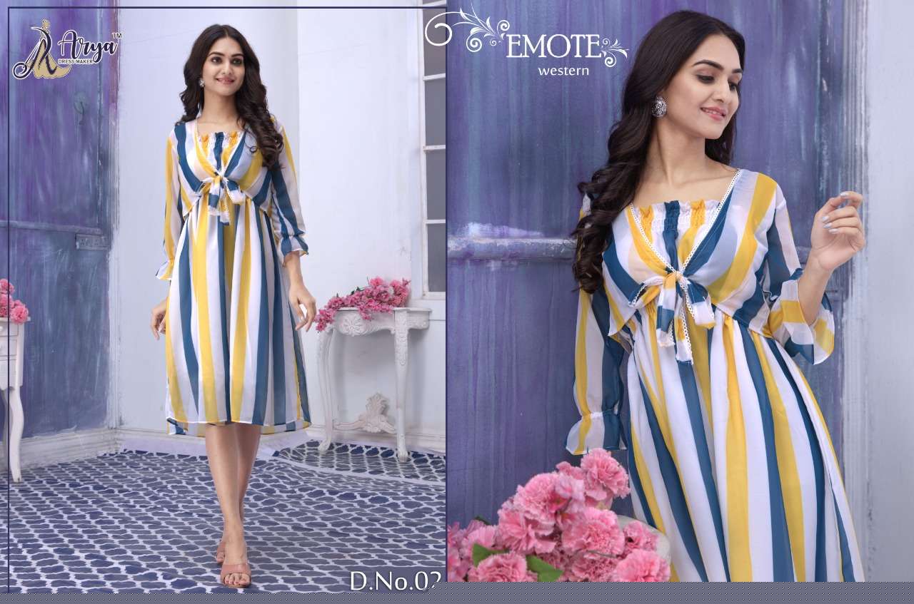 EMOTE BY ARYA DRESS MAKER 01 TO 06 SERIES DESIGNER STYLISH FANCY COLORFUL BEAUTIFUL PARTY WEAR & ETHNIC WEAR COLLECTION GEORGETTE PRINT KURTIS AT WHOLESALE PRICE